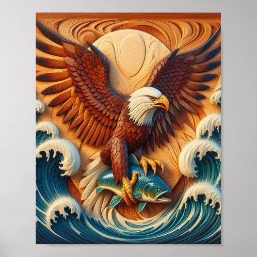 Poster Aigle majestueux serrant un poisson 8x10 (Devant)