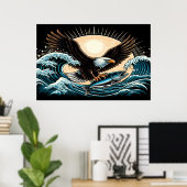 Poster Aigle Majestueux Tournant Au-Dessus D'Une Vague Oc (Bureau à domicile)
