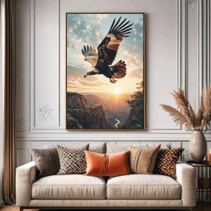 Poster Aigle majestueux volant au coucher du soleil