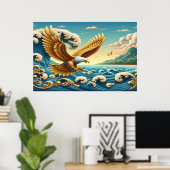 Poster Aigle Majestueux Volant Au-Dessus D'Une Vague Libe (Bureau à domicile)
