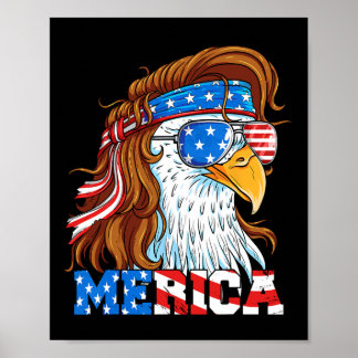 Poster Aigle Mullet Merica 4 juillet Drapeau américain Us