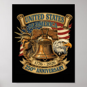 Poster Aigle Patriotique et Drapeau 250 Ans Américain 4 J