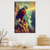 Poster Aigle perché sur le rocher avec ses bébés (Cuisine)