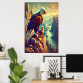 Poster Aigle perché sur le rocher avec ses bébés (Bureau à domicile)