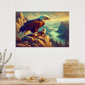 Poster Aigle perché sur le rocher avec ses bébés (Cuisine)