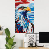 Poster aigle rouge blanc et bleu chauve (Bureau à domicile)