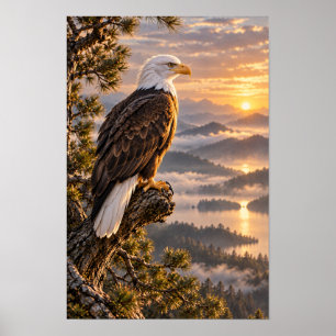 Poster Aigle royal sur fond de montagne dorée au coucher