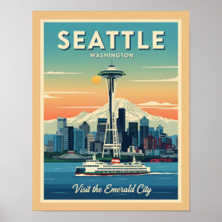 Poster Aiguille spatiale Retro Seattle Washington