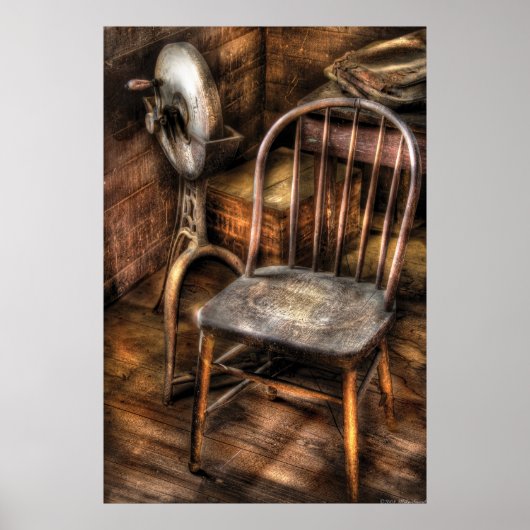 Poster Aiguiseur - Meuleuse et une chaise (Devant)