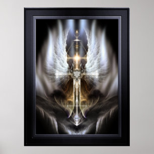 Poster Aile d'ange céleste Croix Art fractal noir