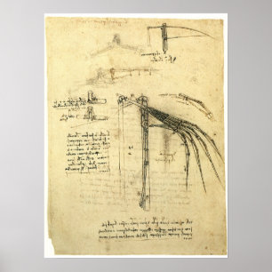 Poster Aile du croquis de machine volante de Léonard de V