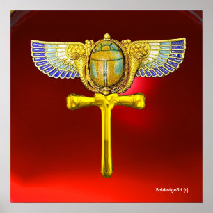 POSTER AILÉ SCARABÉE ÉGYPTIEN ANKH ,CORNUCOPIE JOYAU EN O