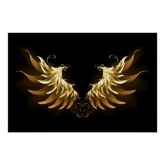 Poster Ailes d'ange dorées sur fond noir (Devant)