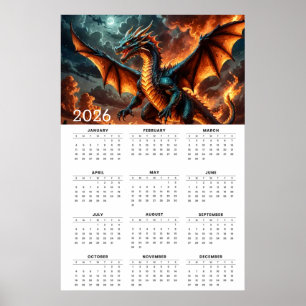 Poster Ailes de Flamme : Calendrier Mythique du Dragon 20