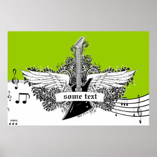 Poster Ailes de guitare électrique noir blanc imprimé