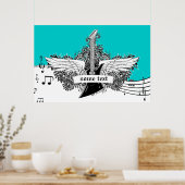 Poster Ailes de guitare électrique noir blanc turquoise i (Cuisine)