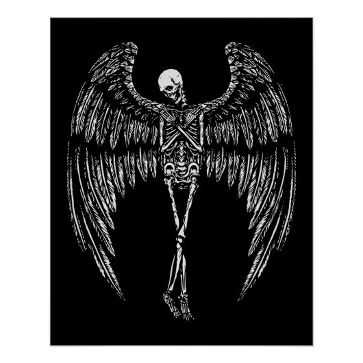 Poster Ailes de l'Ange Skeletal en noir et blanc (Devant)