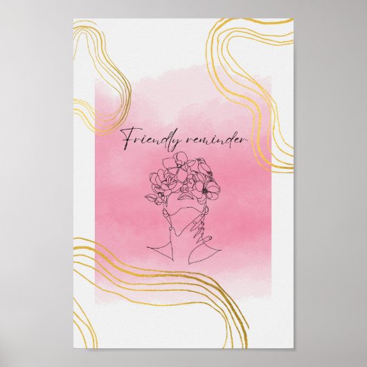 Poster Aimable Rappel Aquarelle & Line Art Hot Pink (Devant)