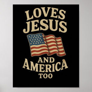 Poster Aime Jésus Et L'Amérique Aussi Le Drapeau Vintage