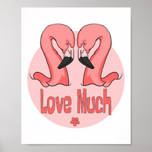 Poster Aimer beaucoup Kawaii belle deux flamants roses