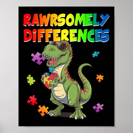 Poster Aimer L'Autisme T Rex Dinosaur Rawrsomement Différ (Devant)