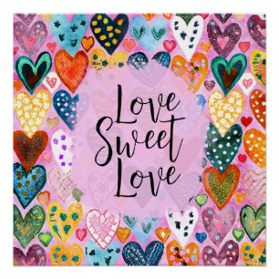 Poster Aimer Sweet Aimer Valentines Jour Coeurs Bright Co