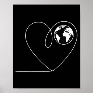 Poster Aimez la planète Terre cœur globe minimaliste