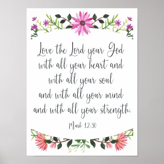 Poster Aimez le Seigneur votre Dieu Floral (Devant)