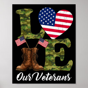 Poster Aimez nos vétérans Drapeau américain Cœur Patrioti