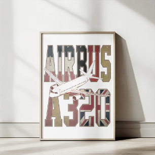 Poster Airbus A320 Avion de ligne. Drapeaux européens vin