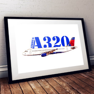 Poster Airbus a320 Dessin à l'aquarelle d'avion