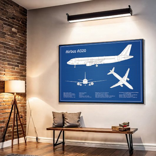 Poster Airbus A320 - Dessins de plans de l'avion ABD