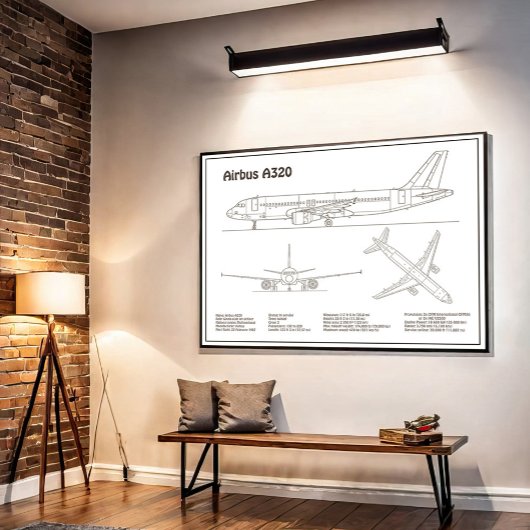 Poster Airbus A320 - Dessins de plans de l'avion BD