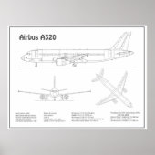 Poster Airbus A320 - Dessins de plans de l'avion BD (Devant)