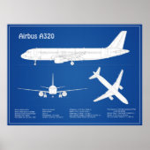 Poster Airbus A320 - Plans de dessin de plan d'avion ABD (Devant)