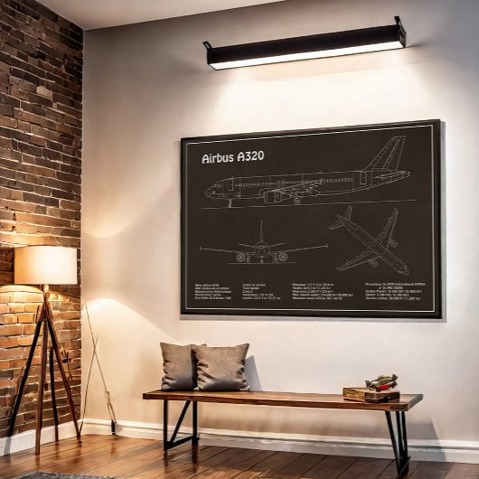 Poster Airbus A320 - Plans de dessin de plan d'avion PD