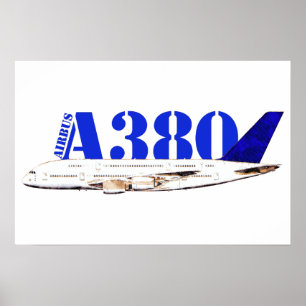 Poster Airbus A380 Dessin d'aquarelle d'avion