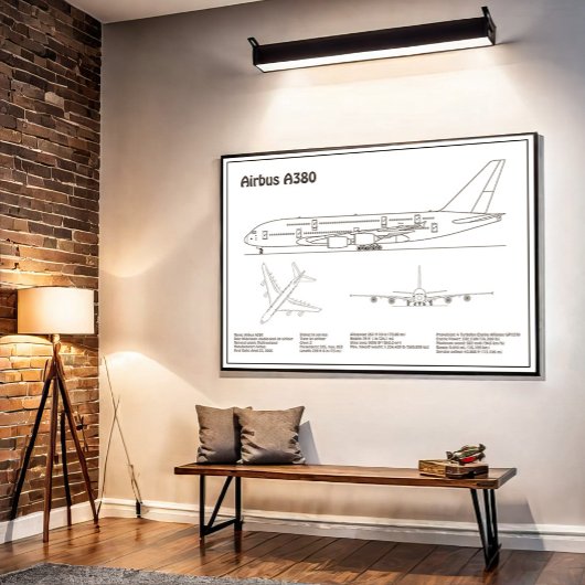 Poster Airbus a380 - Plan de dessin du plan d'avion BD