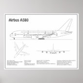 Poster Airbus a380 - Plan de dessin du plan d'avion BD (Devant)