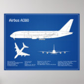Poster Airbus a380 - Plans de dessin de plan d'avion ABD (Devant)