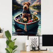 Poster Airedale Dog on a Paddle : Une aventure Pittoresqu (Bureau à domicile)