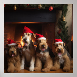 Poster Airedale près de la cheminée Noël