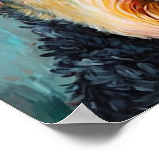 Poster Airedale Terrier Abstraite peinture florale (Coin)