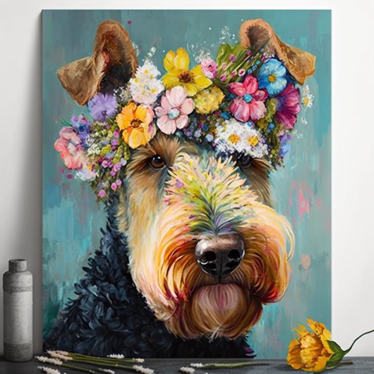 Poster Airedale Terrier Abstraite peinture florale