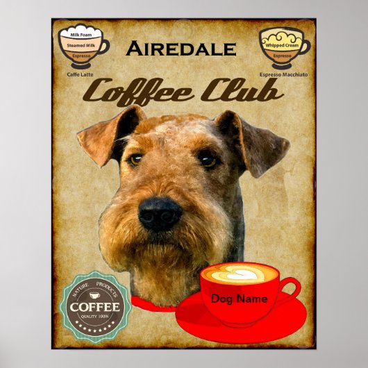 Poster Airedale Terrier Coffee Club (Devant)