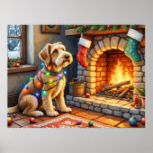 Poster Airedale Terrier Fireplace Christmas Lights (Devant)