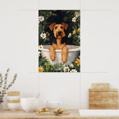 Poster Airedale Terrier In Bathtub Poster, Funny Dog (Cuisine)