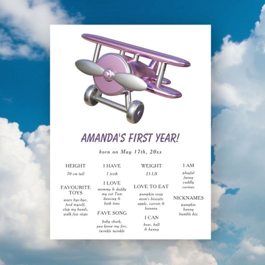 Poster Airplane First Birthday Milestone Birthday