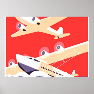 Poster Airplanes flying Vintage Propeller