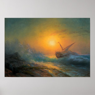 Poster Aivazovsky - Mer Stormy Au Coucher Du Soleil 1896